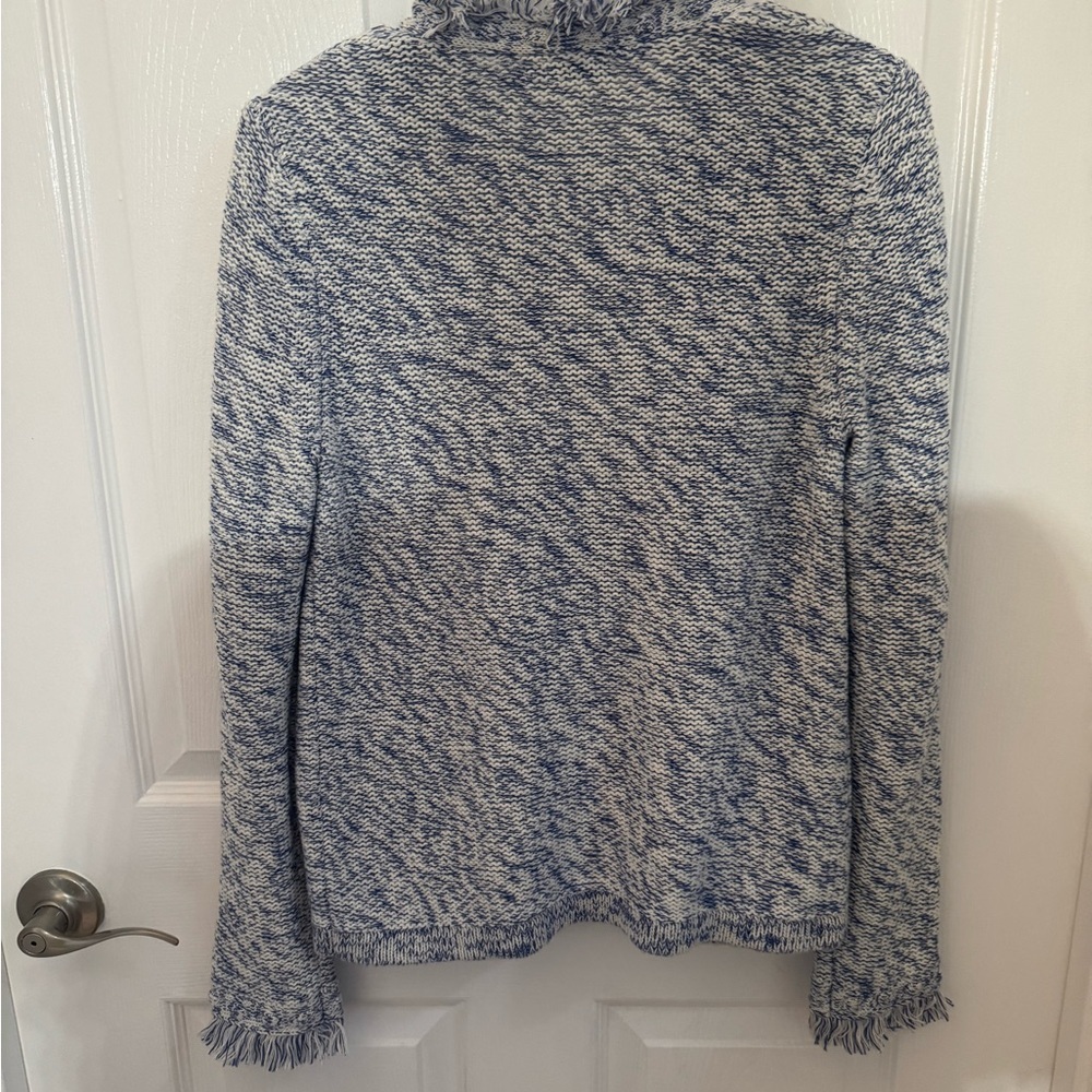 J McLaughlin Blue and White Fringed Blazer - Picture 3 of 7